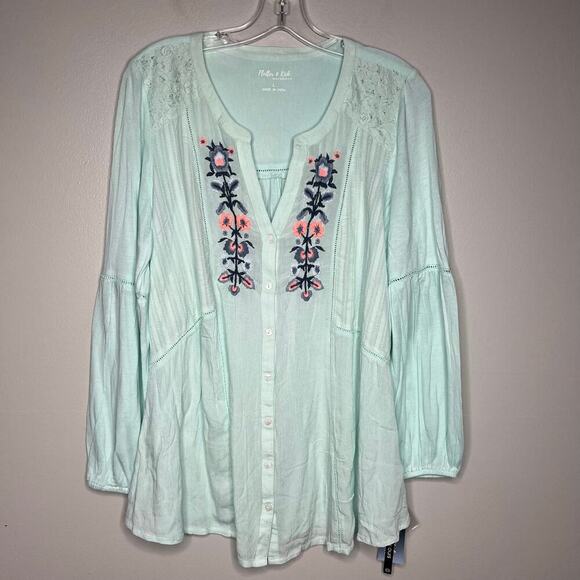 NWT Flutter & Kick Maternity Top Floral Embroidered Lightweight Button Down Boho - Picture 1 of 10